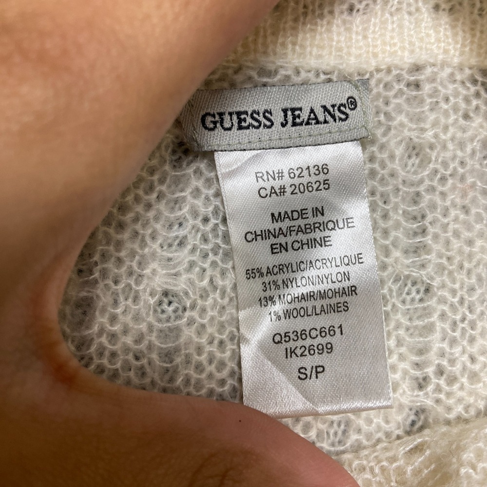 Y2K Guess Jeans Knit Top Womens Small Beige Wool Turtleneck Pullover - Picture 5 of 10
